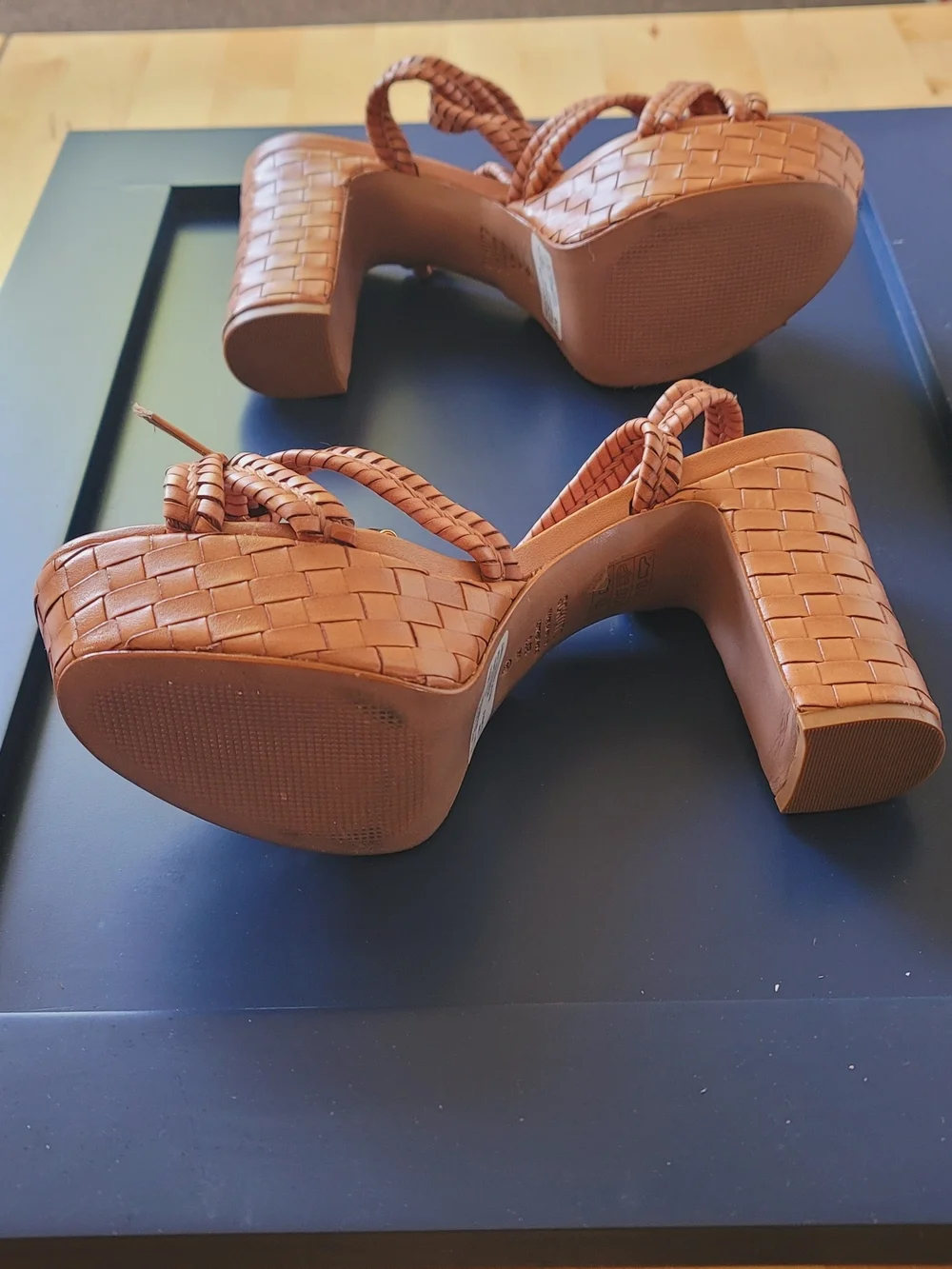 SCHUTZ Kareena Woven Tan Braided Knot Platform Heels